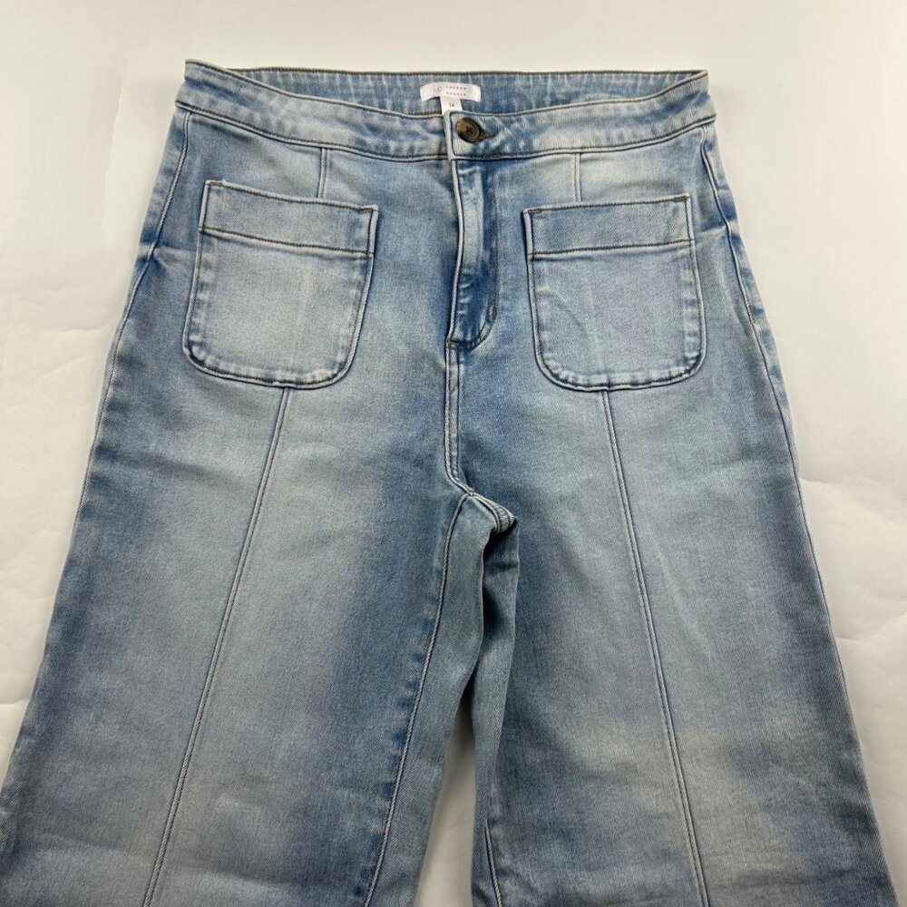 LC Lauren Conrad Acid Wash Stretch Denim High Rise Wide Leg Jeans 14 - Picture 2 of 6